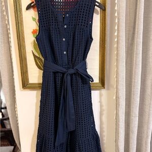 J. Crew Midnight Blue Eyelet Midi Dress